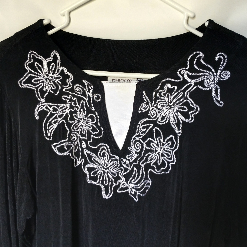 Chico's Travelers Womens 3/4 Sleeves Top Size US Large Color Black/White - Picture 3 of 6